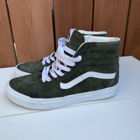 Vans Sk8-Hi Suede Skate Sneakers Size 8 Mens Olive Green & White - Picture 1 of 9